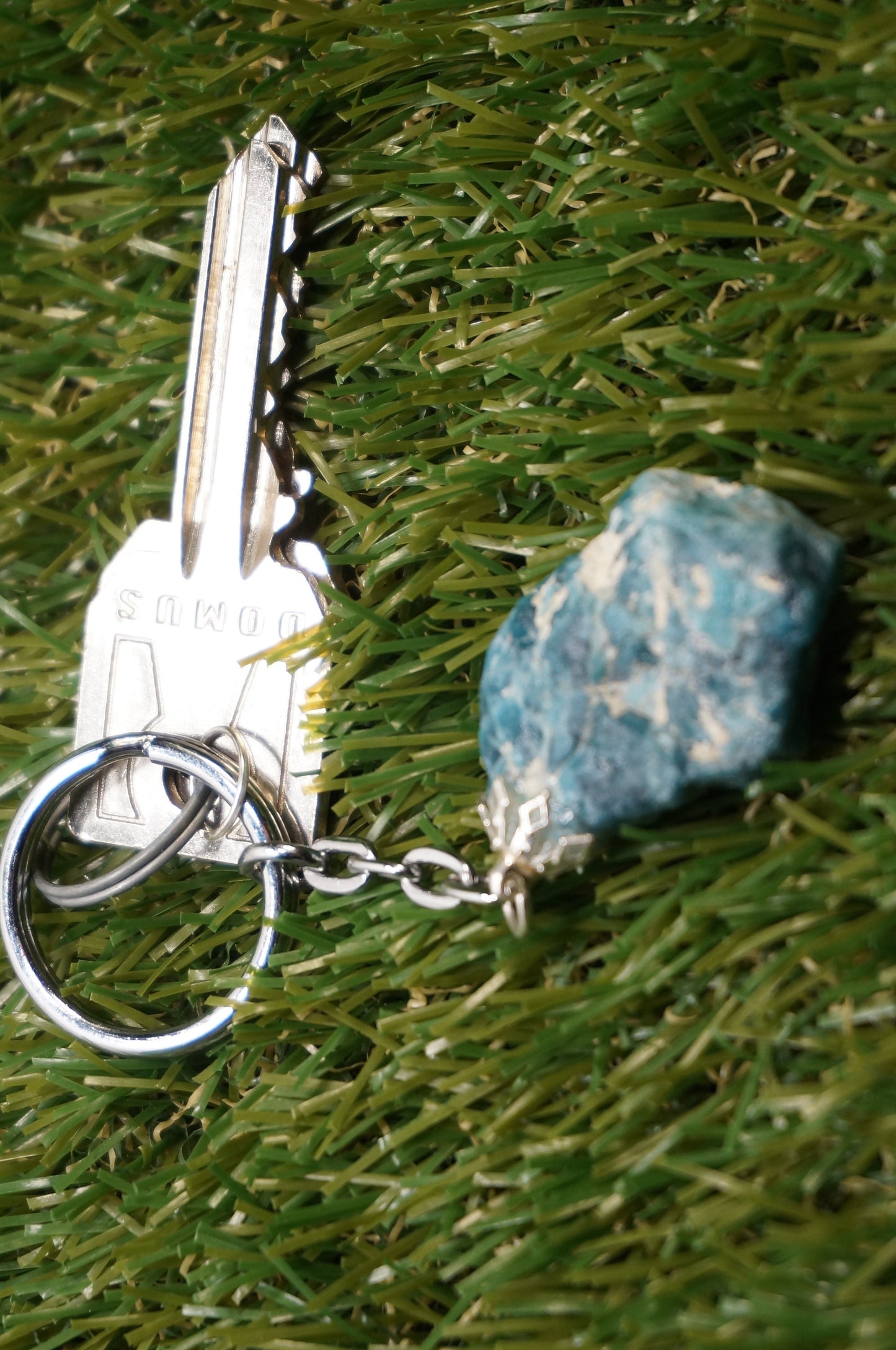 Natural Blue Apatite Crystal Keychain