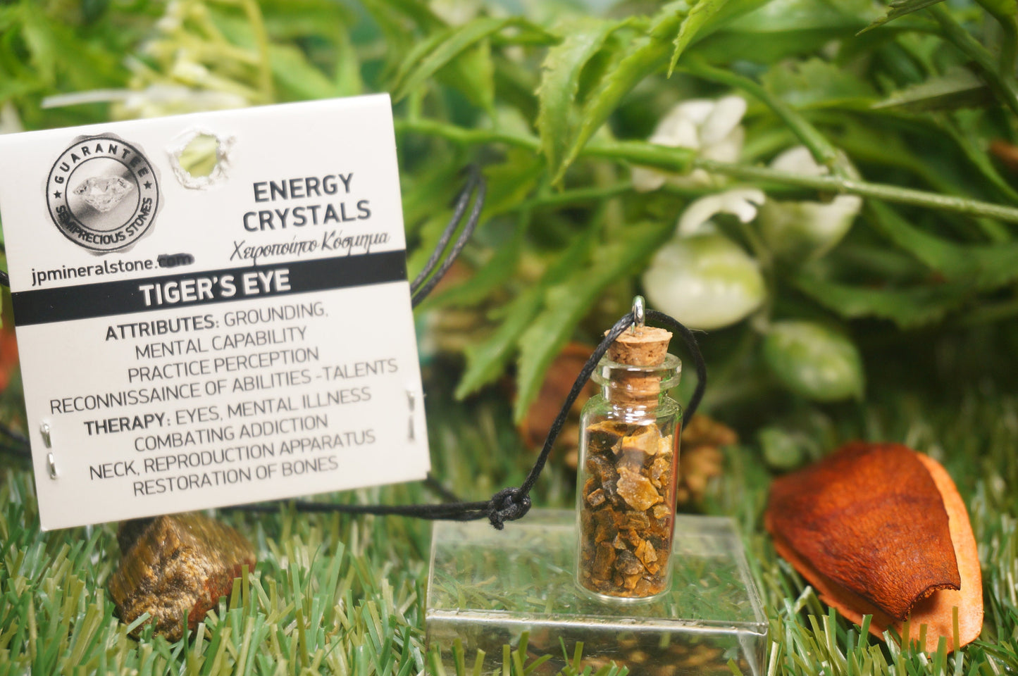 Natural Tiger's Eye Necklace Botτle Rough Mineral Stone Birthstone Brown Healing Therapy Gift Idea