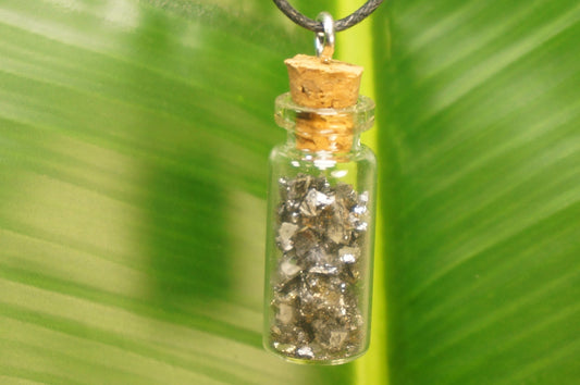 Natural Galena Necklace Botτle Rough Mineral Stone Birthstone Healing Therapy Gift Idea