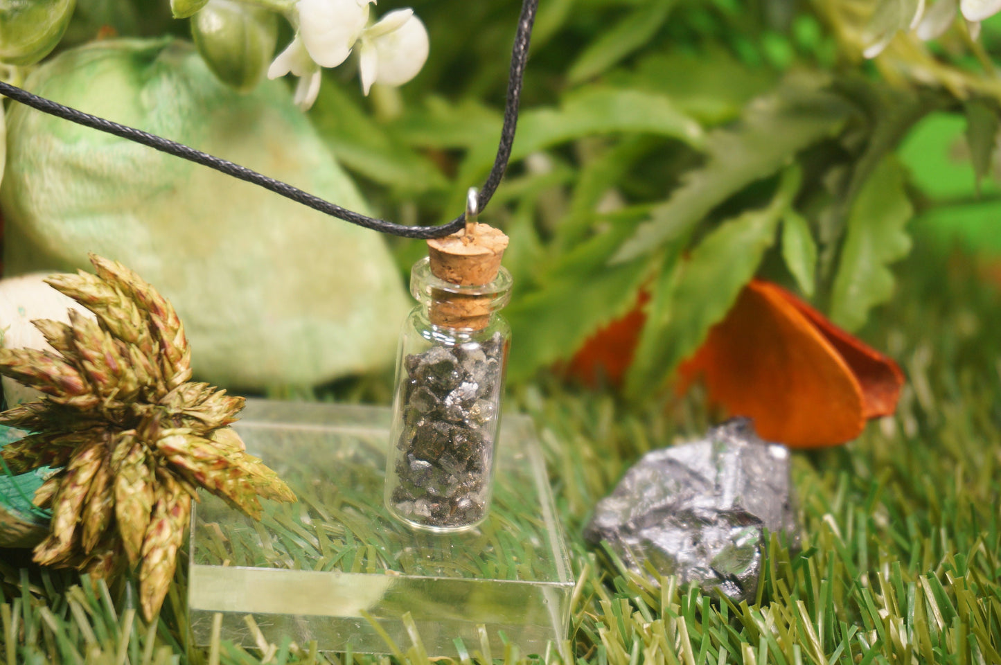 Natural Galena Necklace Botτle Rough Mineral Stone Birthstone Healing Therapy Gift Idea