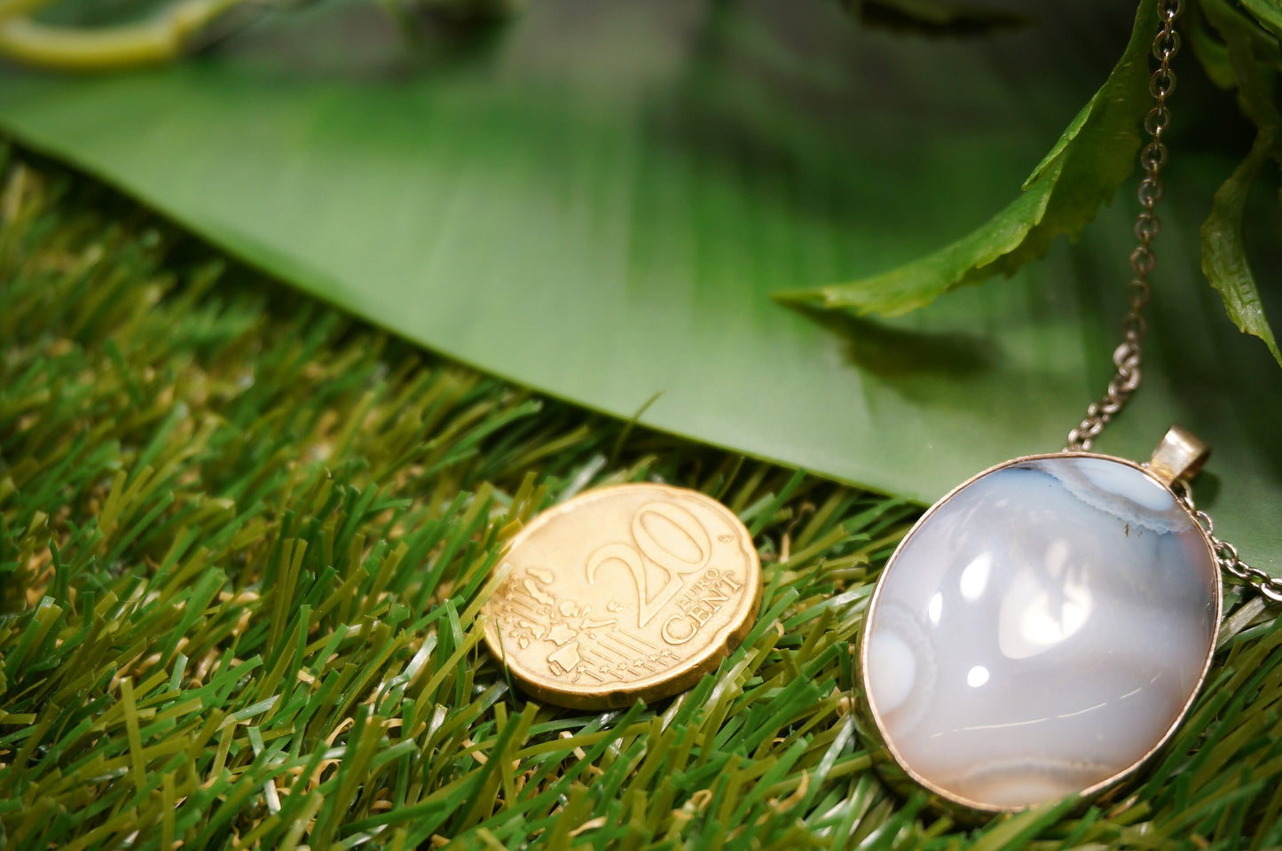 Blue Lace Agate Necklace Cabochon Cut Sterling Silver 925 Bezel Pendant