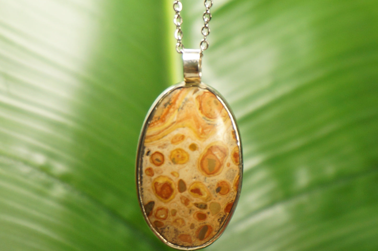 High Quality Crystal Jasper Leopard Necklace Cabochon Cut Sterling Silver 925 Bezel Pendant