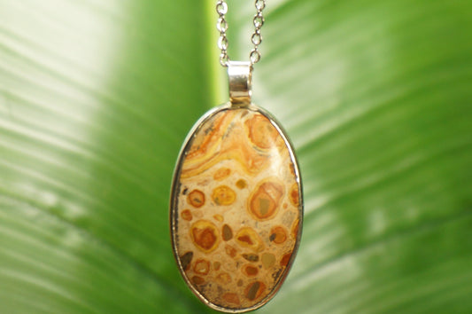 High Quality Crystal Jasper Leopard Necklace Cabochon Cut Sterling Silver 925 Bezel Pendant
