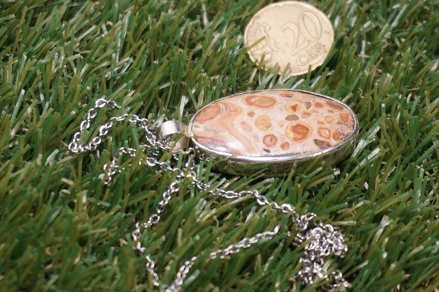 High Quality Crystal Jasper Leopard Necklace Cabochon Cut Sterling Silver 925 Bezel Pendant