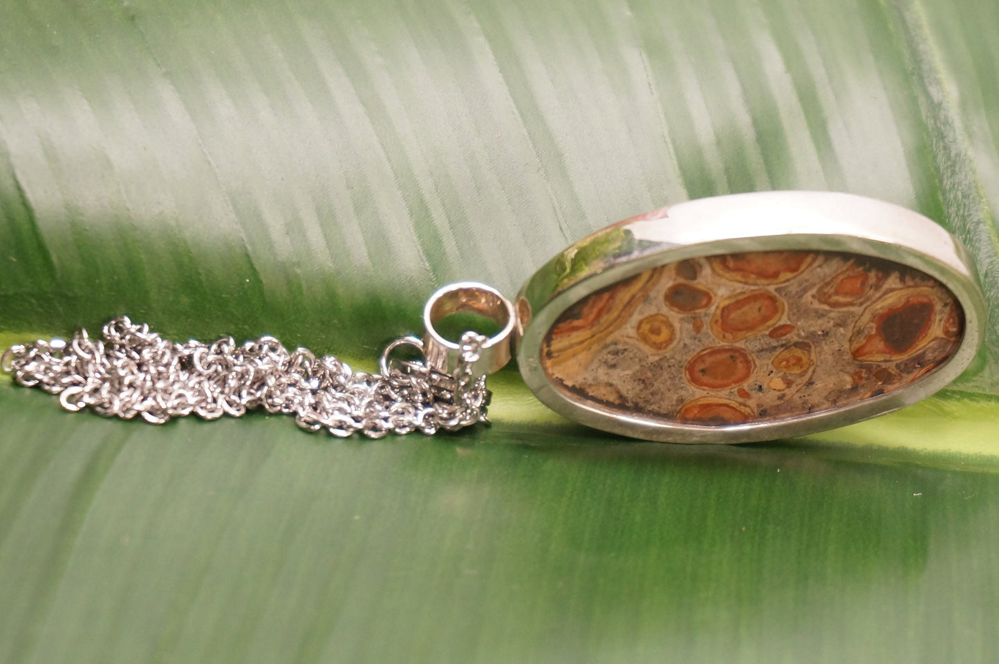 High Quality Crystal Jasper Leopard Necklace Cabochon Cut Sterling Silver 925 Bezel Pendant
