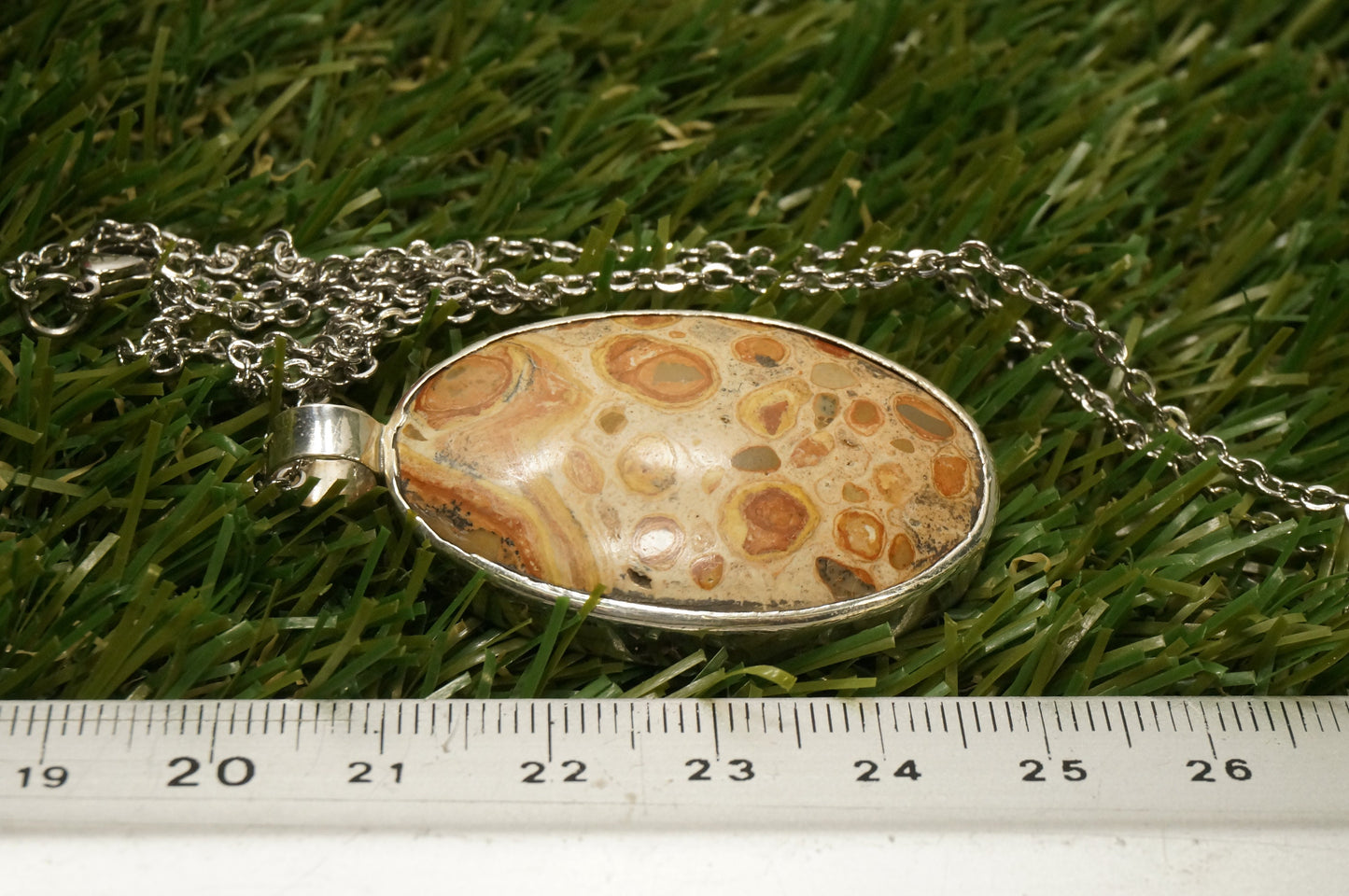 High Quality Crystal Jasper Leopard Necklace Cabochon Cut Sterling Silver 925 Bezel Pendant