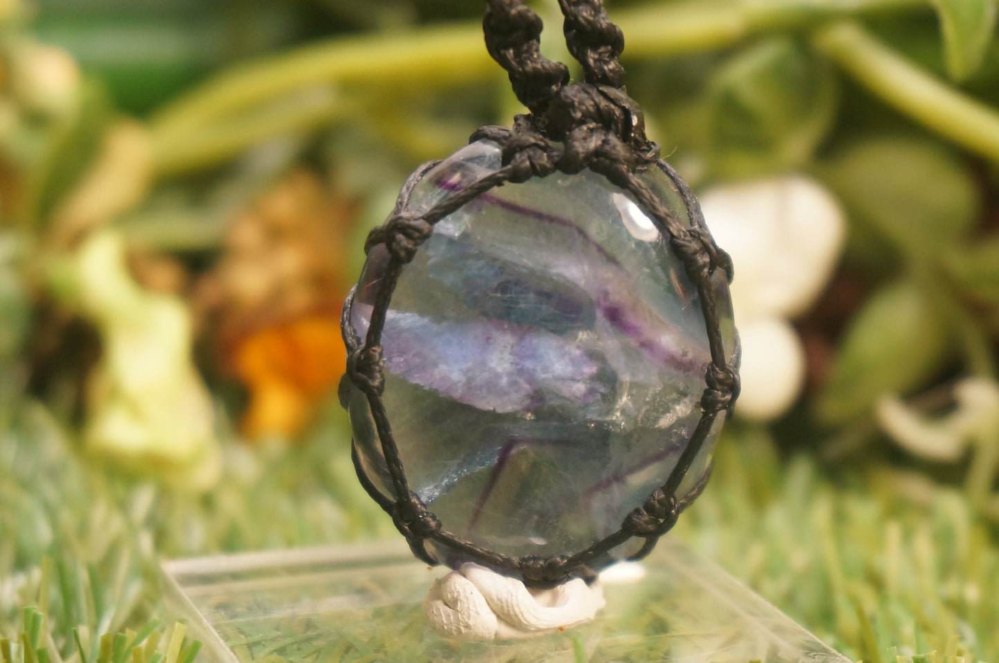Fluorite multicolour-Cabochon-wrapped-Semiprecious stone-Handmade-Healing-Jewelry-Hippie style-Gift