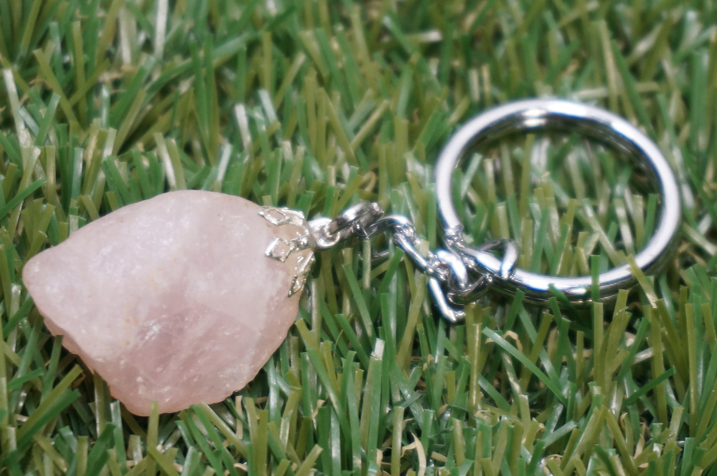 Natural Rose Quartz Crystal Keychain