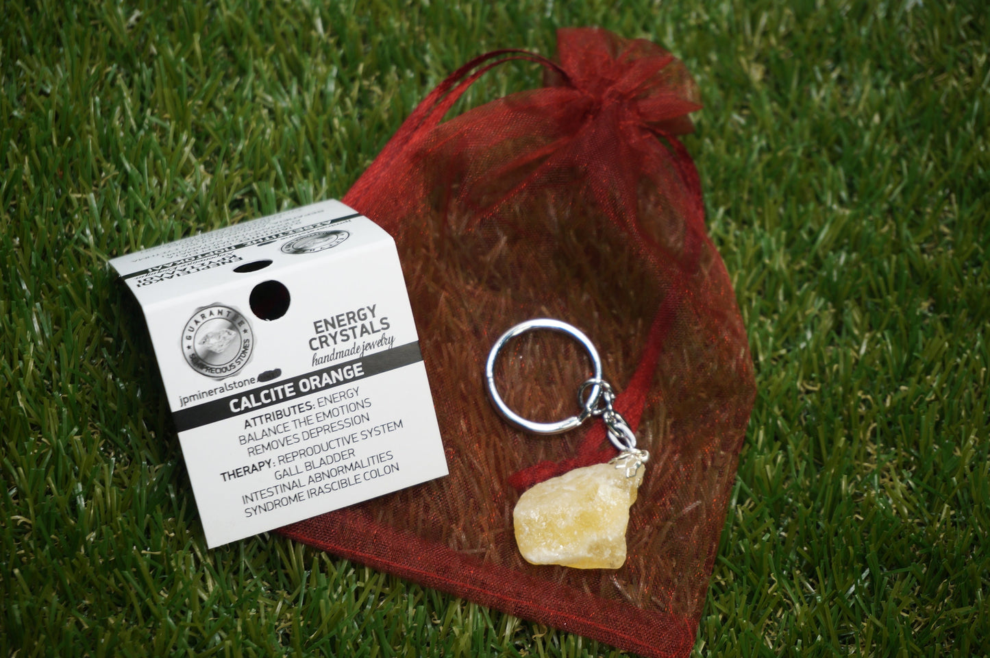 Natural Yellow Calcite Crystal Keychain