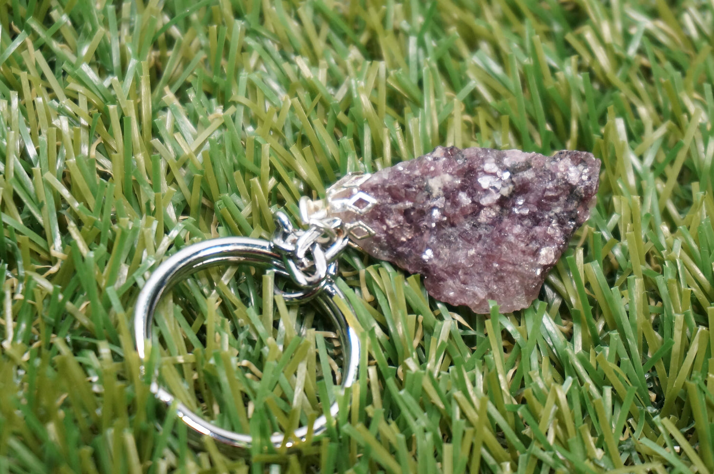 Natural Lepidolite with Pink Tourmaline Crystal Keychain