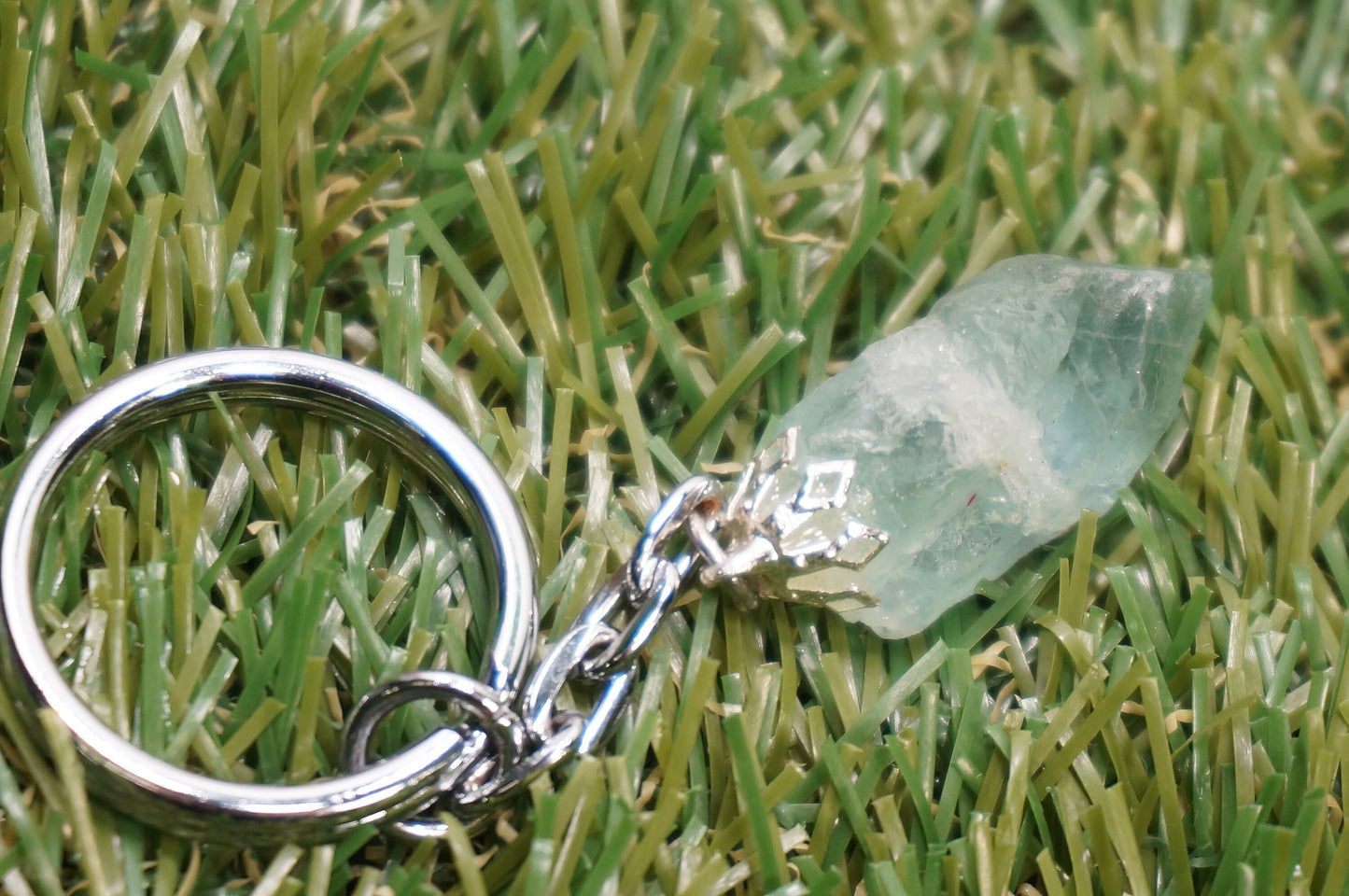 Natural Green Fluorite Crystal Keychain