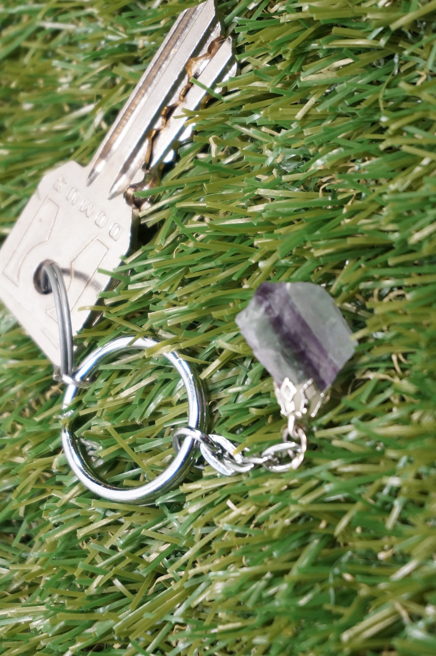 Natural Rainbow Fluorite Crystal Keychain