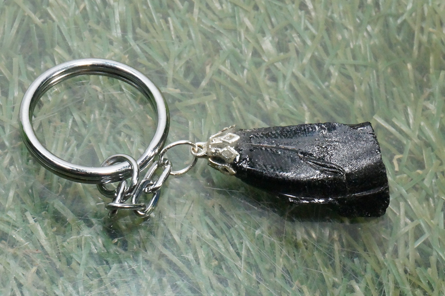 Natural Black Obsidian Crystal Keychain
