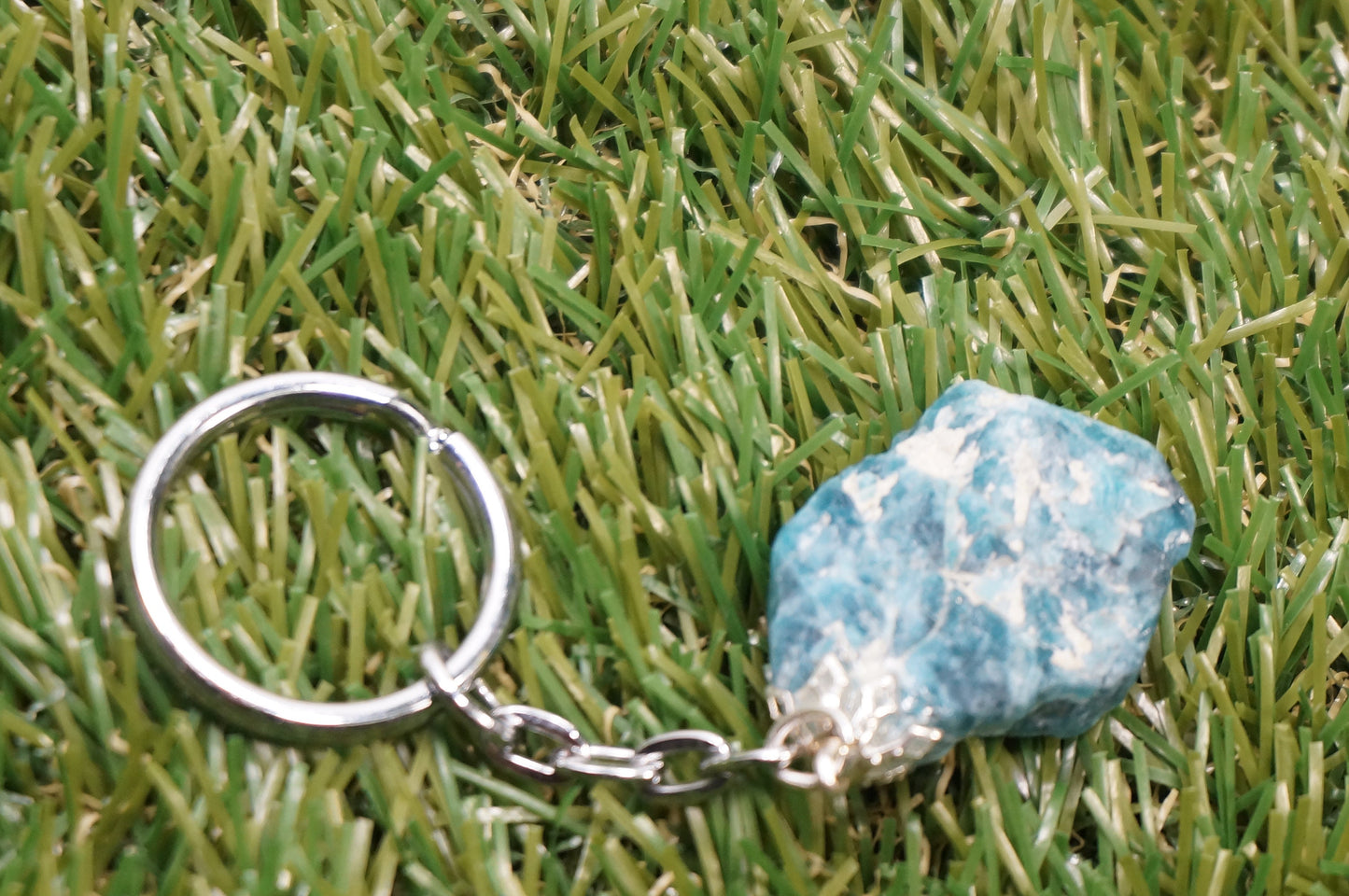 Natural Blue Apatite Crystal Keychain