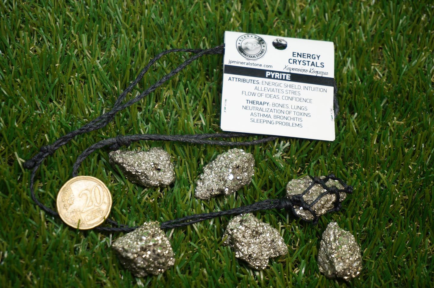 Pyrite Crystal Makrame Wrapped Necklace