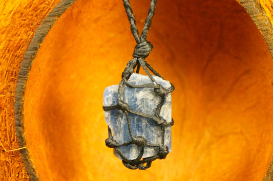 Kyanite Rough Mineral Stone Brazilian Crystal Healing Makrame Wrapped Necklace Protection Gift Accessories