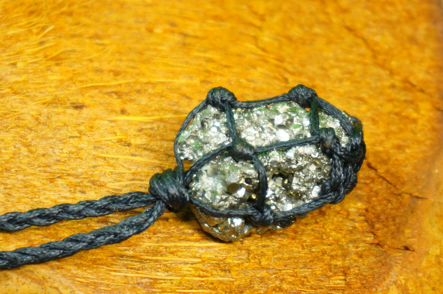Pyrite Crystal Makrame Wrapped Necklace