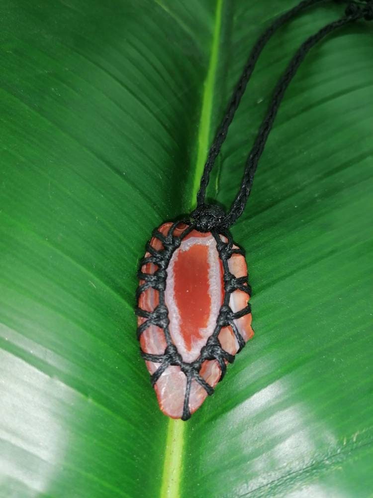 Crystal Brown Agate Slice Mineral Stone Brazilian Crystal Healing Makrame Wrapped Necklace Protection Gift Accessories