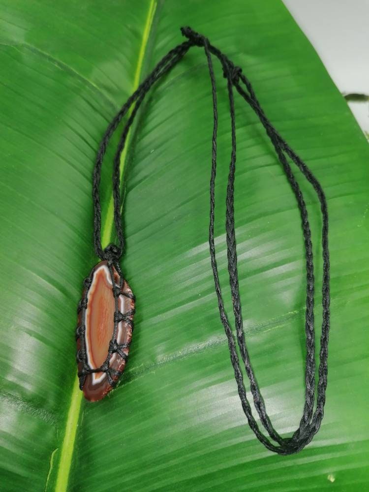 Crystal Agate Slice Brown Mineral Stone Brazilian Crystal Healing Makrame Wrapped Necklace Protection Gift Accessories