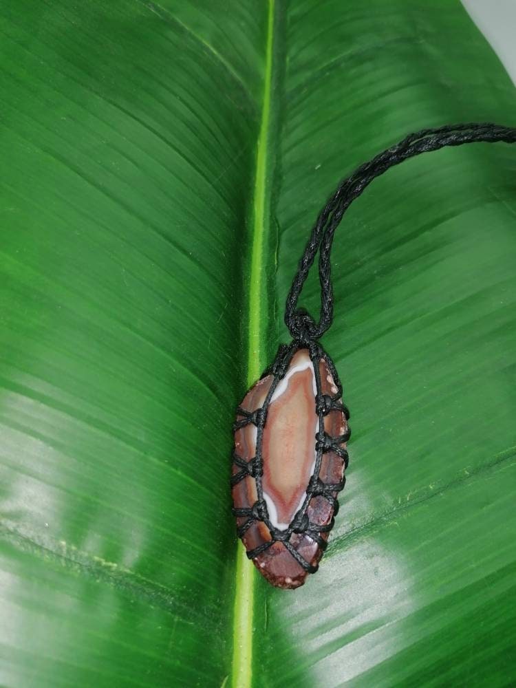 Crystal Agate Slice Brown Mineral Stone Brazilian Crystal Healing Makrame Wrapped Necklace Protection Gift Accessories