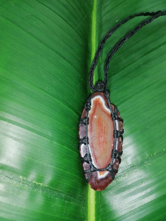 Crystal Agate Slice Brown Mineral Stone Brazilian Crystal Healing Makrame Wrapped Necklace Protection Gift Accessories