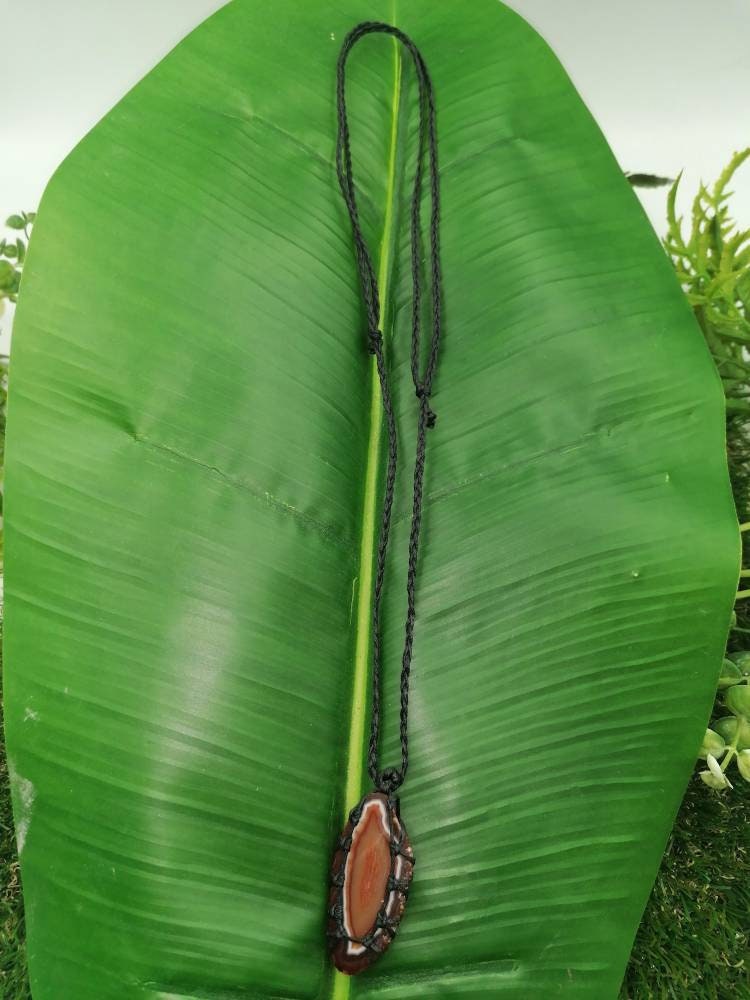 Crystal Agate Slice Brown Mineral Stone Brazilian Crystal Healing Makrame Wrapped Necklace Protection Gift Accessories