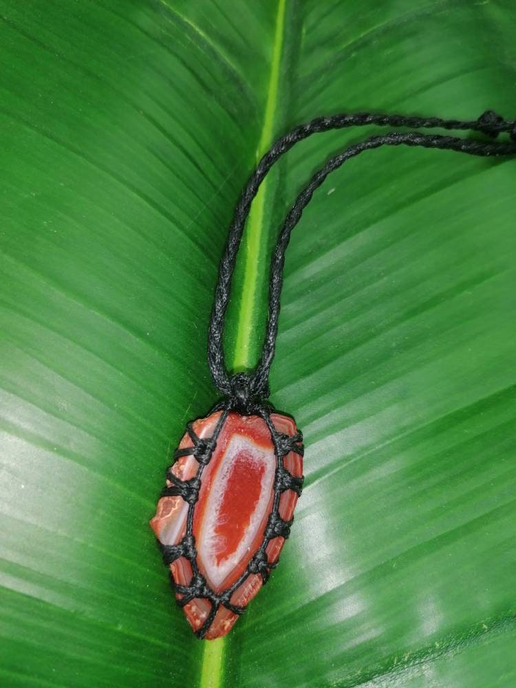 Crystal Brown Agate Slice Mineral Stone Brazilian Crystal Healing Makrame Wrapped Necklace Protection Gift Accessories