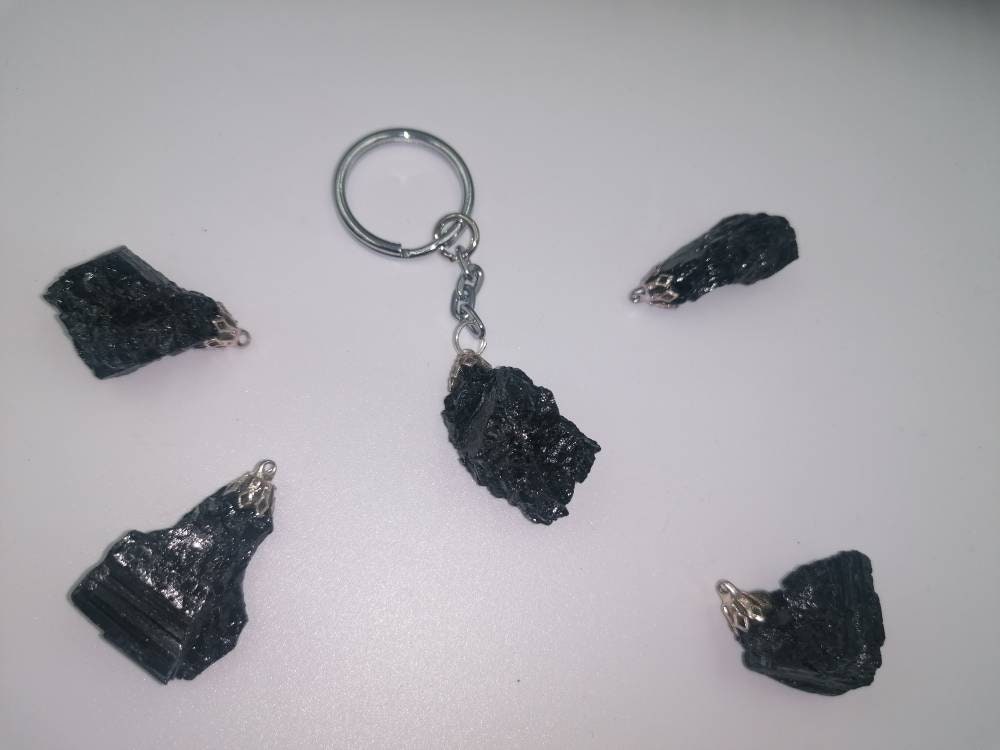 Natural Black Tourmaline Crystal Keychain