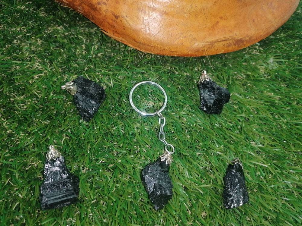 Natural Black Tourmaline Crystal Keychain