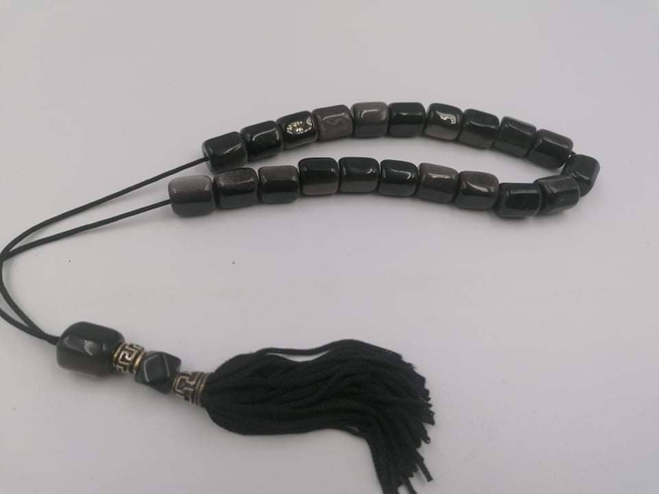 Smoked Obsidian-Handmade-Worry beads-Meander-Greek kompoloi-Greek coulture-Gift idea-Men's accessories