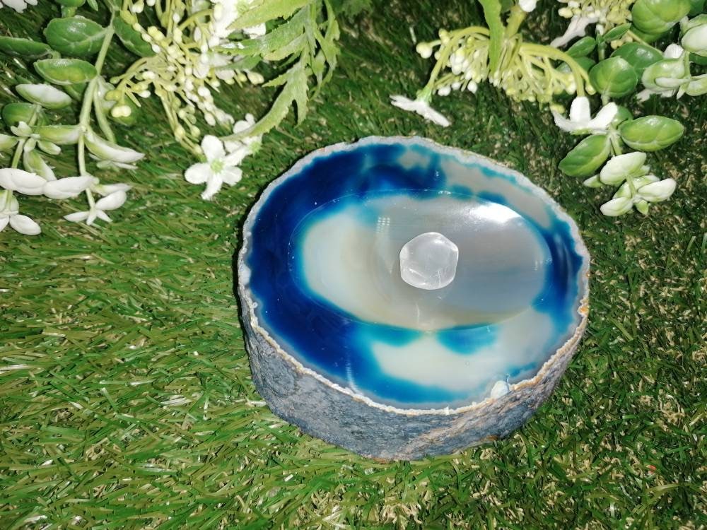 Natural Blue Tie Die Agate Ashtray Healing Crystal Zodiac Mineral Stone