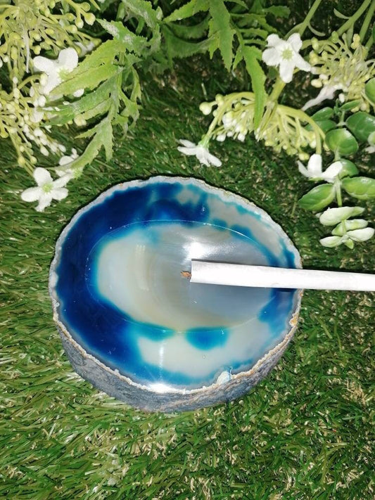 Natural Blue Tie Die Agate Ashtray Healing Crystal Zodiac Mineral Stone