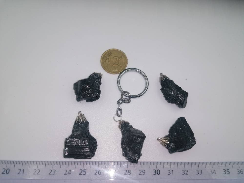 Natural Black Tourmaline Crystal Keychain