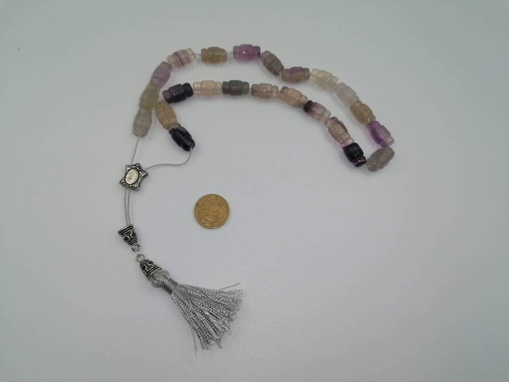 Fluorite-Handmade-Worry beads-Meander-Greek kompoloi-Greek coulture-Gift idea-Men's accessories