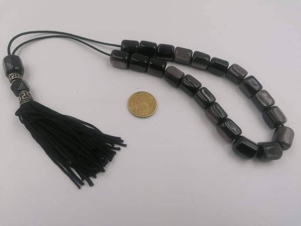 Smoked Obsidian-Handmade-Worry beads-Meander-Greek kompoloi-Greek coulture-Gift idea-Men's accessories