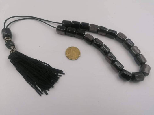 Smoked Obsidian-Handmade-Worry beads-Meander-Greek kompoloi-Greek coulture-Gift idea-Men's accessories