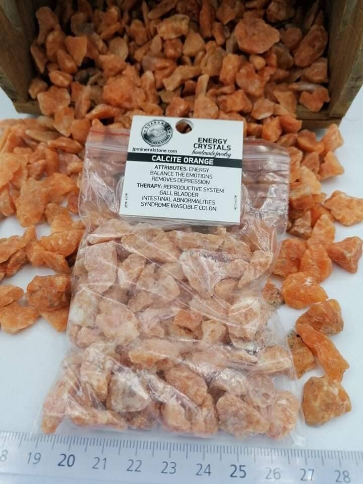 Calcite Orange Crystal Chips, Tumbled Healing Gemstone, New Age Rough Semi-Precious Rocks