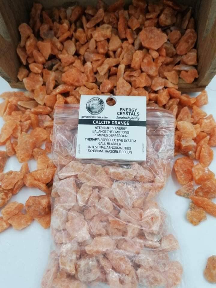 Calcite Orange Crystal Chips, Tumbled Healing Gemstone, New Age Rough Semi-Precious Rocks
