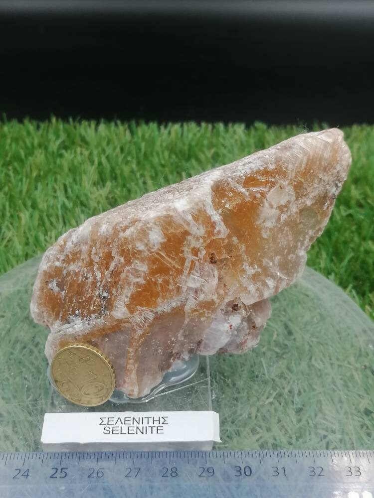 Greek red selenite oxidation of metal that is glued on plexiglass base collection Stone Spirit Healing Power Gift Decoration Protection