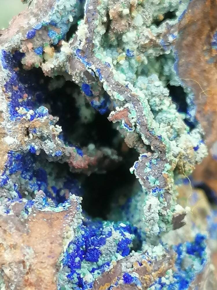 Crystal Azurite with Malachite-Greek Mineral With Calcite OxidationThat Is Glued On Plexiglass Base Amazing Collector's Piece Extra Quality