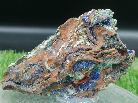 Crystal Azurite with Malachite-Greek Mineral With Calcite OxidationThat Is Glued On Plexiglass Base Amazing Collector's Piece Extra Quality