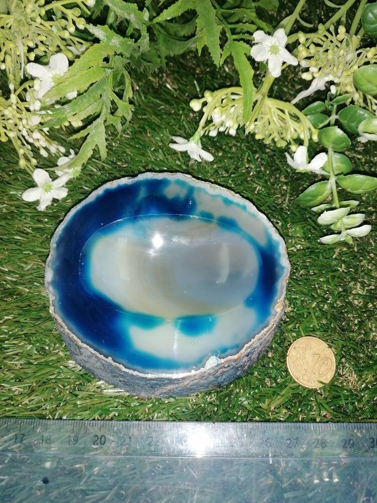 Natural Blue Tie Die Agate Ashtray Healing Crystal Zodiac Mineral Stone