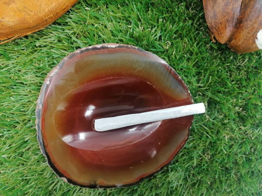 Natural Red Fire Agate Ashtray Healing Crystal Zodiac Mineral Stone