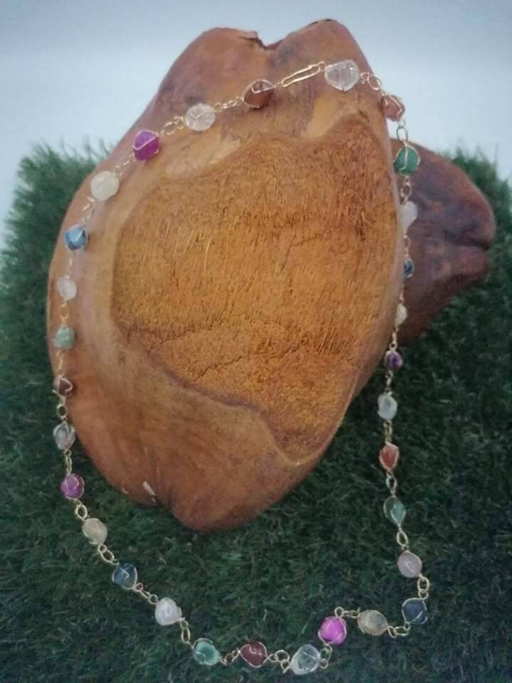 Handmade Gold plated necklace natural agate healing crystal bracelet citrine protection necklace