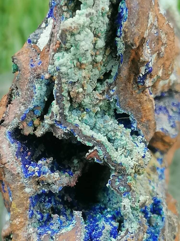 Crystal Azurite with Malachite-Greek Mineral With Calcite OxidationThat Is Glued On Plexiglass Base Amazing Collector's Piece Extra Quality