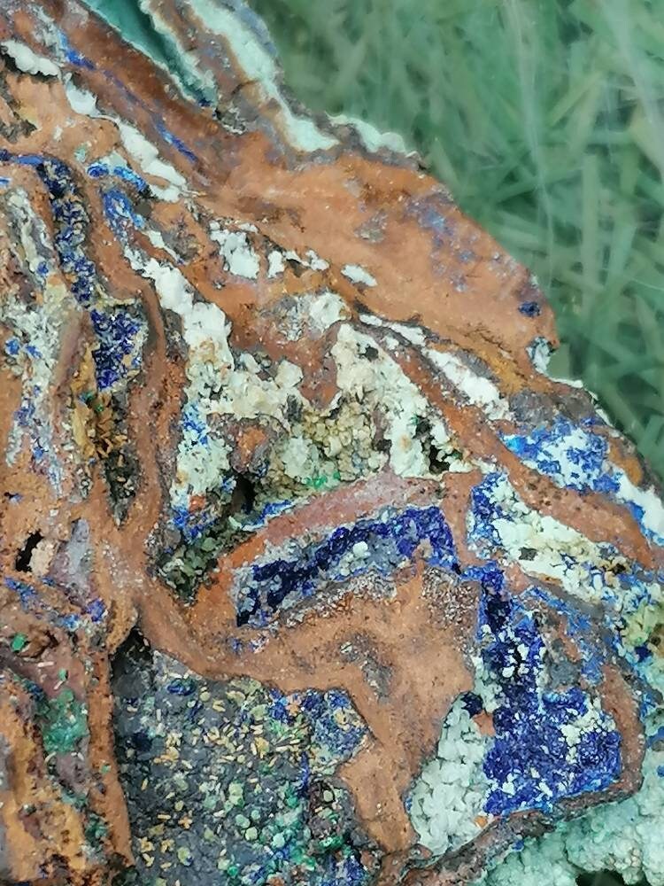Crystal Azurite with Malachite-Greek Mineral With Calcite OxidationThat Is Glued On Plexiglass Base Amazing Collector's Piece Extra Quality