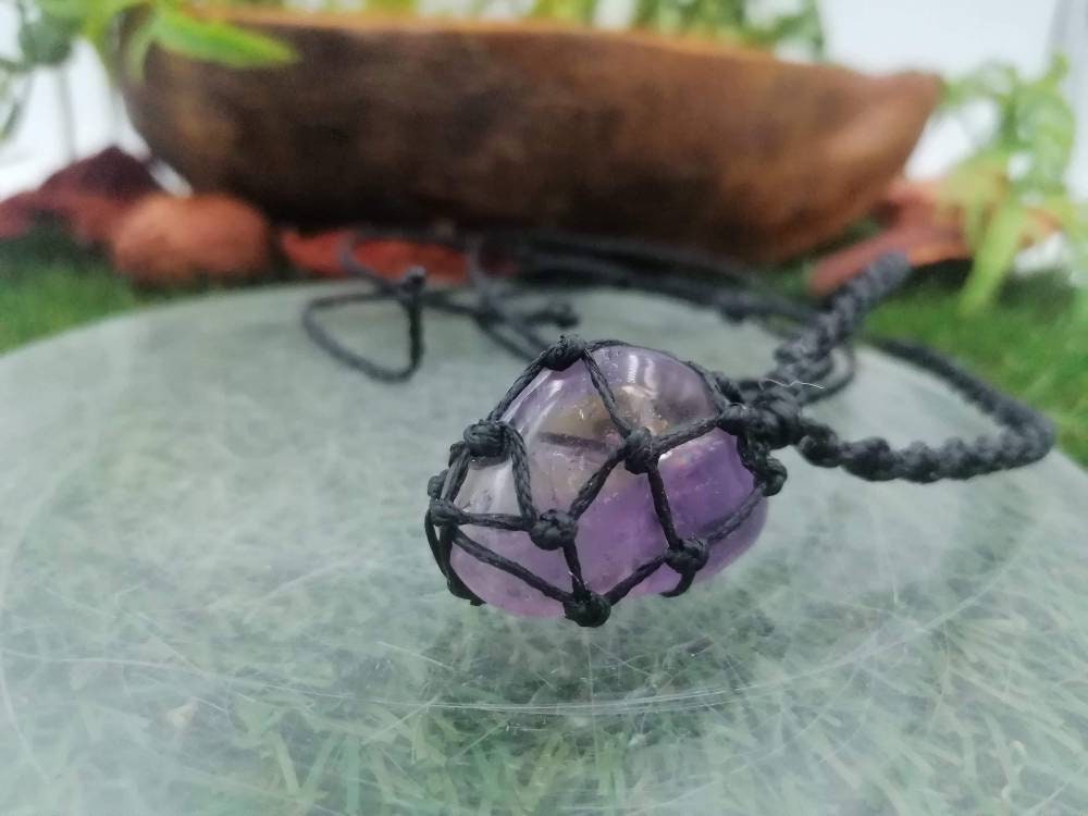 Natural Ametrine Macrame Wrapped Necklace Healing Crystal Accessories Zodiac Mineral Stone