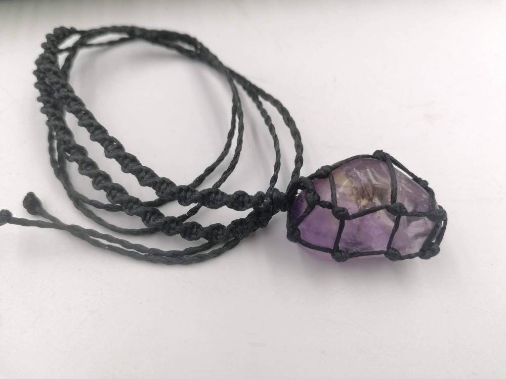 Natural Ametrine Macrame Wrapped Necklace Healing Crystal Accessories Zodiac Mineral Stone