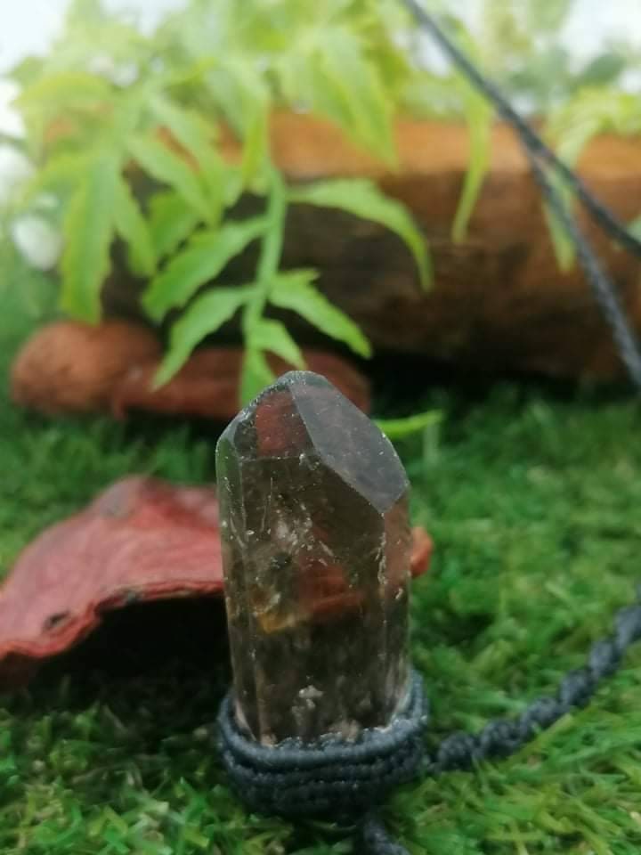 Crystal Smoked Quartz Rough With Macrame Wrapped Mineral-Spirit Healing Power Gift Decoration Protection