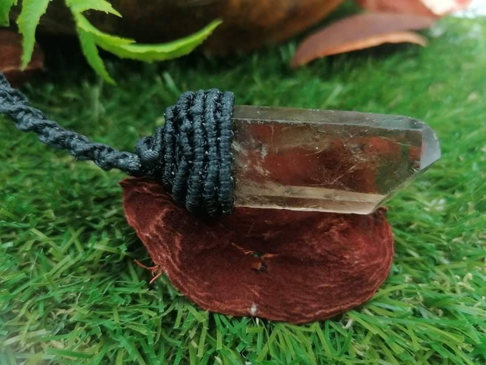 Crystal Smoked Quartz Rough With Macrame Wrapped Mineral-Spirit Healing Power Gift Decoration Protection